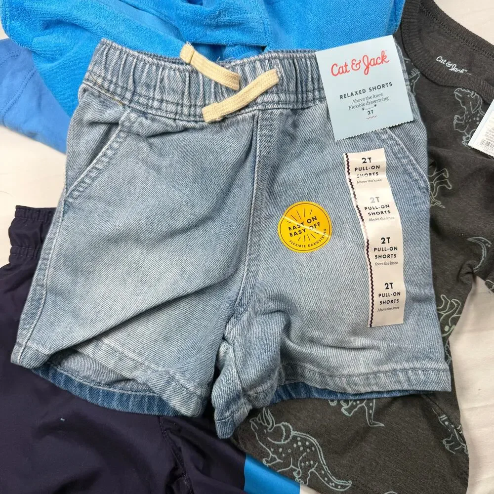 Cat & Jack Summer Lot Boys 2T 5 Piece Shorts Swim Shirts NWT